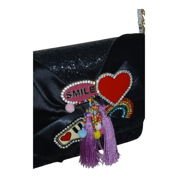 ALDO Black Red Glitter Embellished Crossbody Sling Bag - Picture 6 of 8